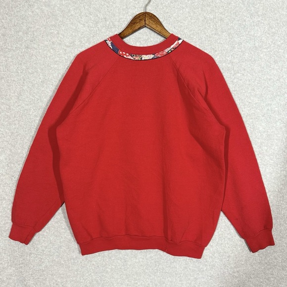 Vintage USA Made Red Grandma Quilt Patchwork Crewneck Red Fruit of the Loom XL - Picture 3 of 7